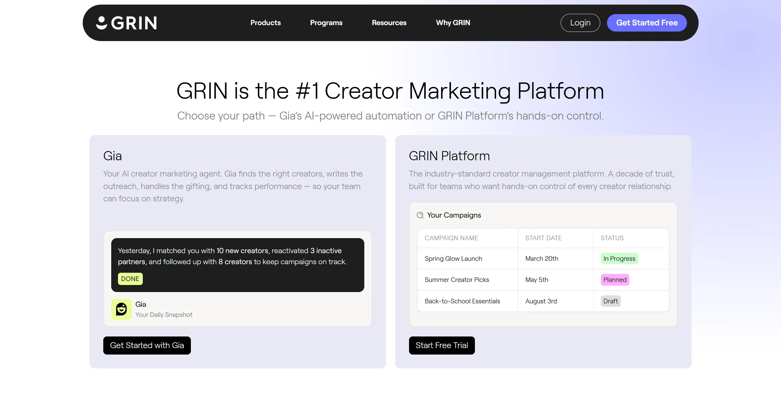 GRIN platform screenshot